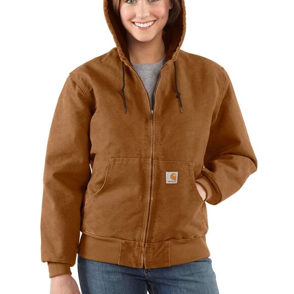 Carhartt Women's WJ130 Sandstone Quilted Flannel Zip Up Hooded Jacket Coat - Picture 1 of 16